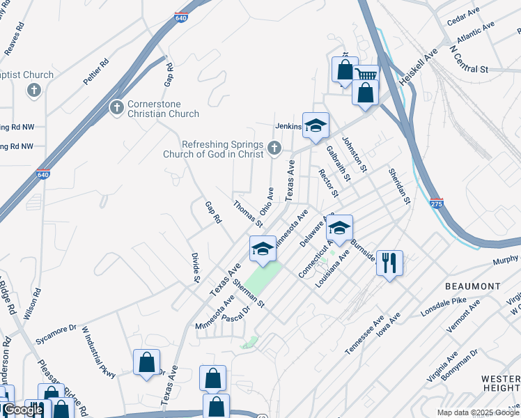 map of restaurants, bars, coffee shops, grocery stores, and more near 1511 Ohio Avenue in Knoxville