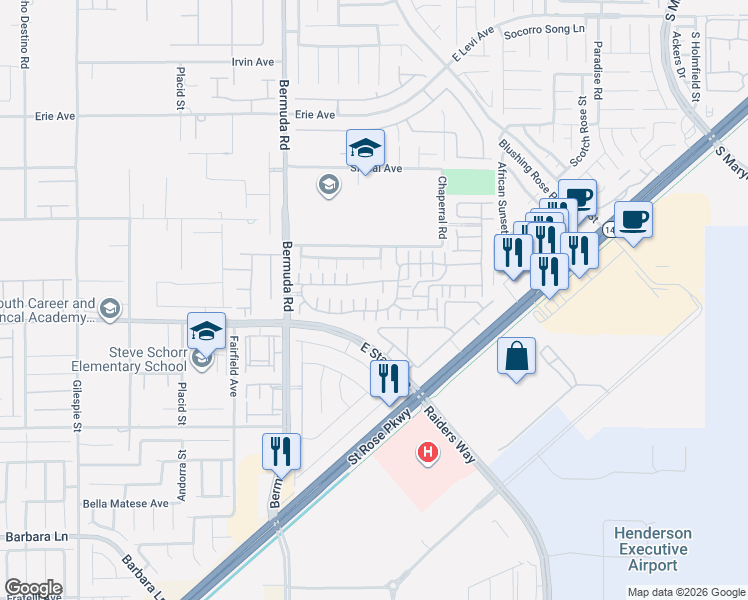 map of restaurants, bars, coffee shops, grocery stores, and more near 1193 Franello Court in Henderson