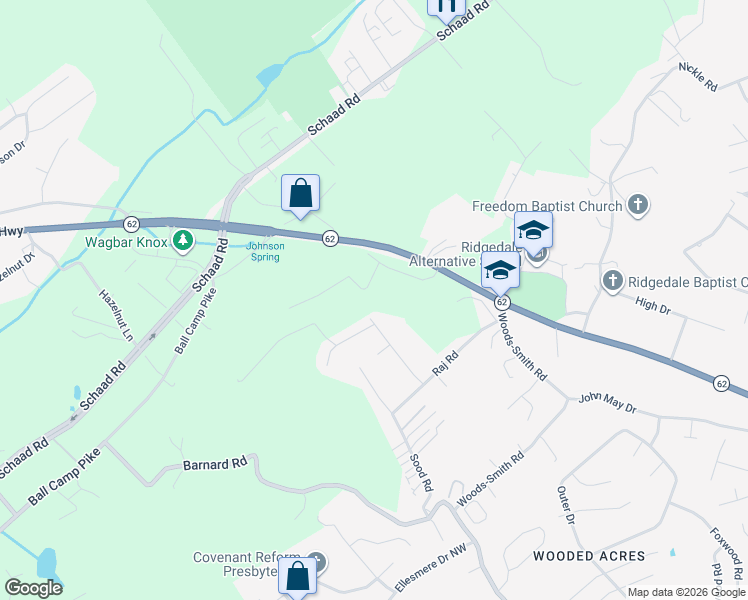 map of restaurants, bars, coffee shops, grocery stores, and more near 4405 Balraj Lane in Knoxville