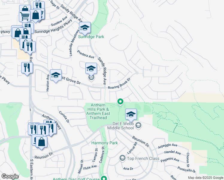 map of restaurants, bars, coffee shops, grocery stores, and more near 2292 Bull Lake Drive in Henderson