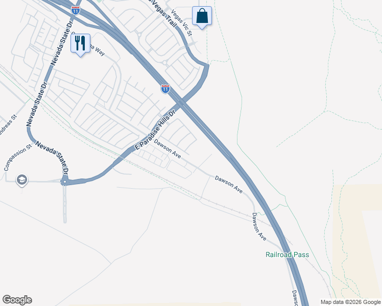 map of restaurants, bars, coffee shops, grocery stores, and more near 1340 Allegheny Moon Terrace in Henderson