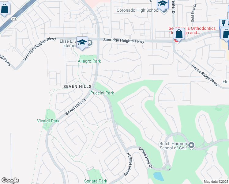 map of restaurants, bars, coffee shops, grocery stores, and more near 3001 Vía Venezia in Henderson