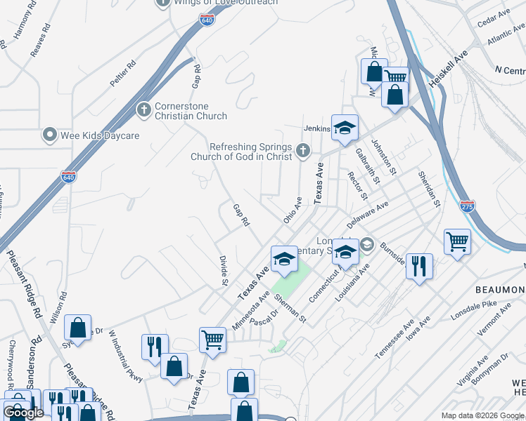 map of restaurants, bars, coffee shops, grocery stores, and more near 3315 Thomas Street in Knoxville
