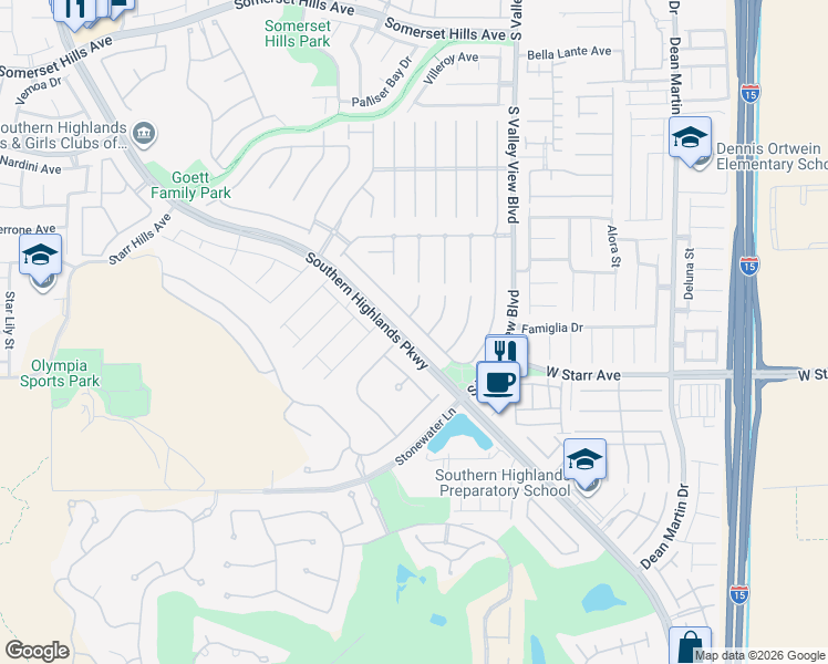 map of restaurants, bars, coffee shops, grocery stores, and more near 4065 Abernethy Forest Place in Las Vegas