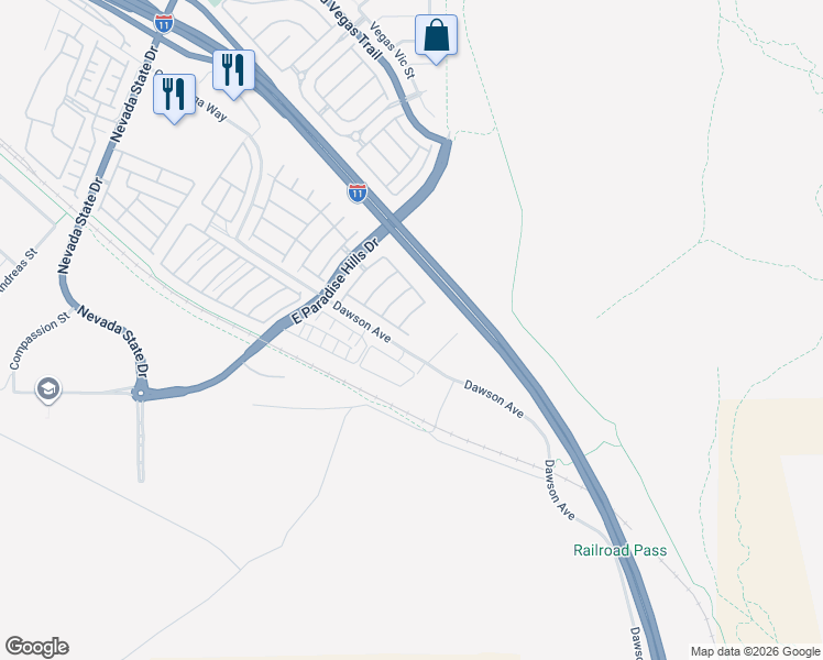 map of restaurants, bars, coffee shops, grocery stores, and more near 1340 Allegheny Moon Terrace in Henderson