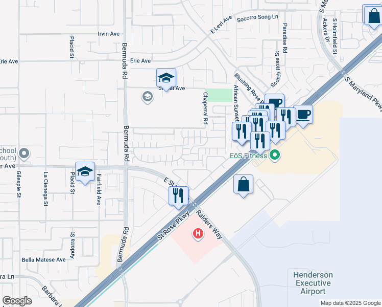 map of restaurants, bars, coffee shops, grocery stores, and more near Via Montale in Las Vegas