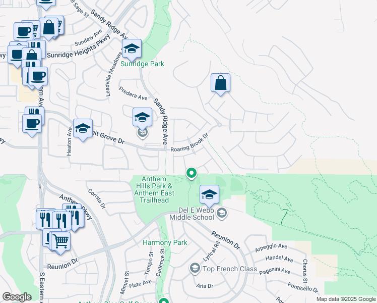 map of restaurants, bars, coffee shops, grocery stores, and more near 2280 Bull Lake Drive in Henderson