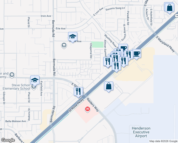 map of restaurants, bars, coffee shops, grocery stores, and more near 1160 Via Laterna in Henderson