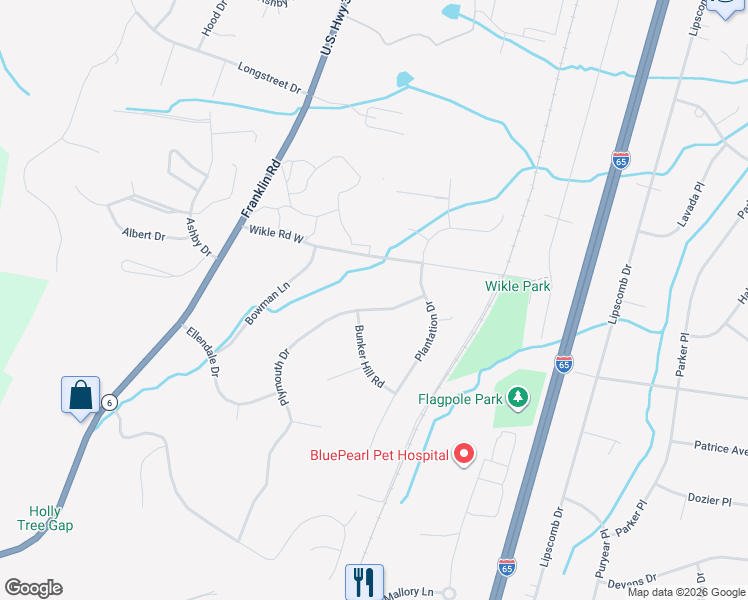 map of restaurants, bars, coffee shops, grocery stores, and more near 1411 Plymouth Drive in Brentwood