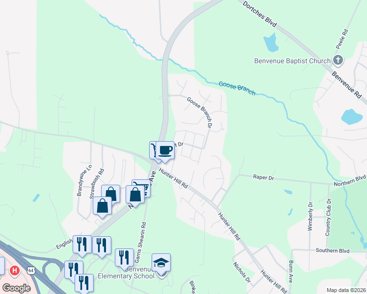 map of restaurants, bars, coffee shops, grocery stores, and more near 2450 Hurt Drive in Rocky Mount