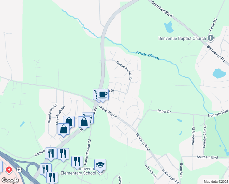 map of restaurants, bars, coffee shops, grocery stores, and more near 2450 Hurt Drive in Rocky Mount