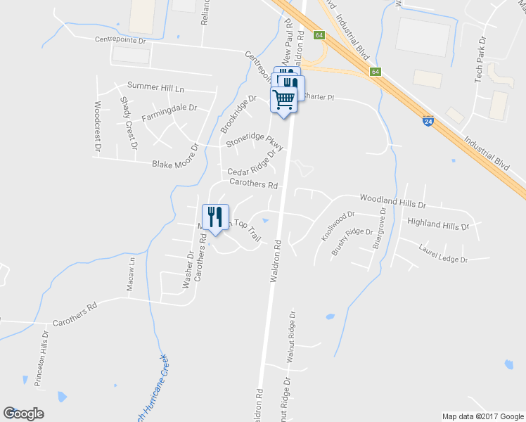 map of restaurants, bars, coffee shops, grocery stores, and more near 2107 Debbie Lane in La Vergne