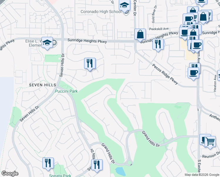map of restaurants, bars, coffee shops, grocery stores, and more near 1208 Martini Drive in Henderson