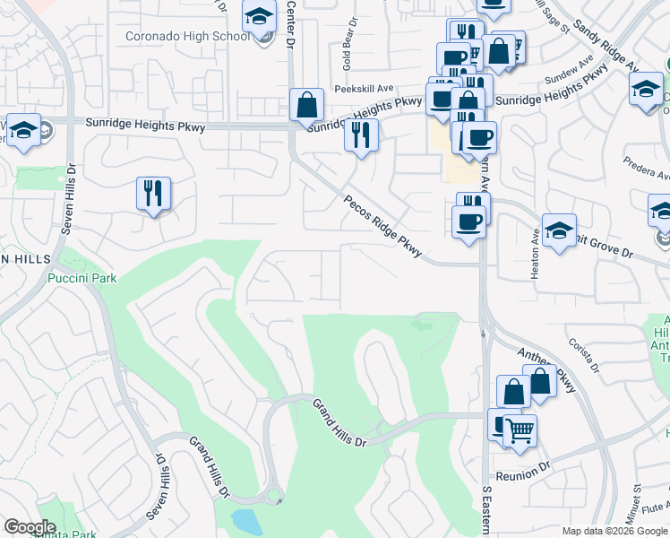 map of restaurants, bars, coffee shops, grocery stores, and more near 1132 Apollo Gardens Street in Henderson