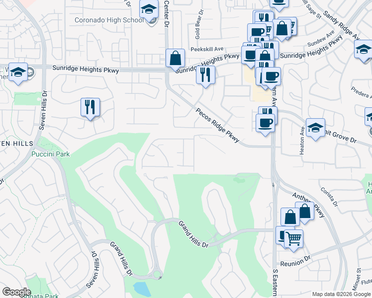 map of restaurants, bars, coffee shops, grocery stores, and more near 1132 Apollo Gardens Street in Henderson