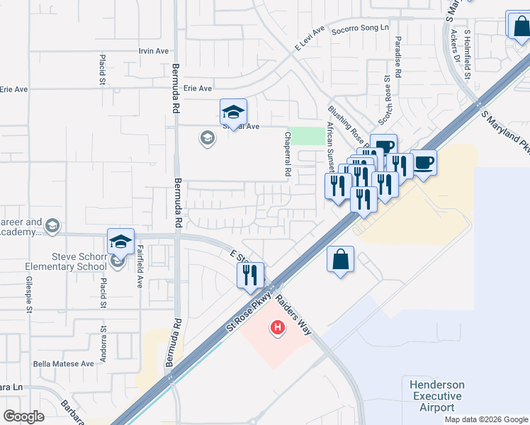 map of restaurants, bars, coffee shops, grocery stores, and more near 1135 Via Partito in Henderson