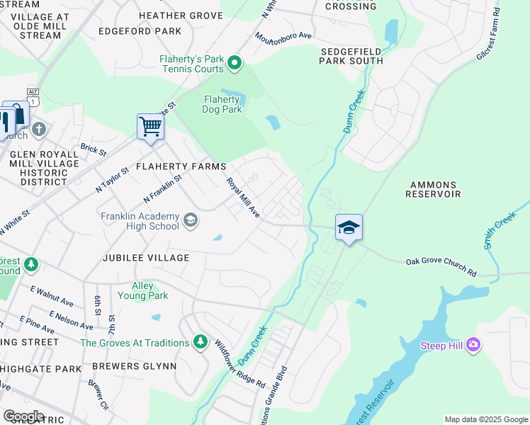 map of restaurants, bars, coffee shops, grocery stores, and more near 1105 Treetop Meadow Lane in Wake Forest
