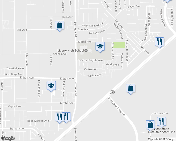 map of restaurants, bars, coffee shops, grocery stores, and more near 3757 Via Geneva in Henderson