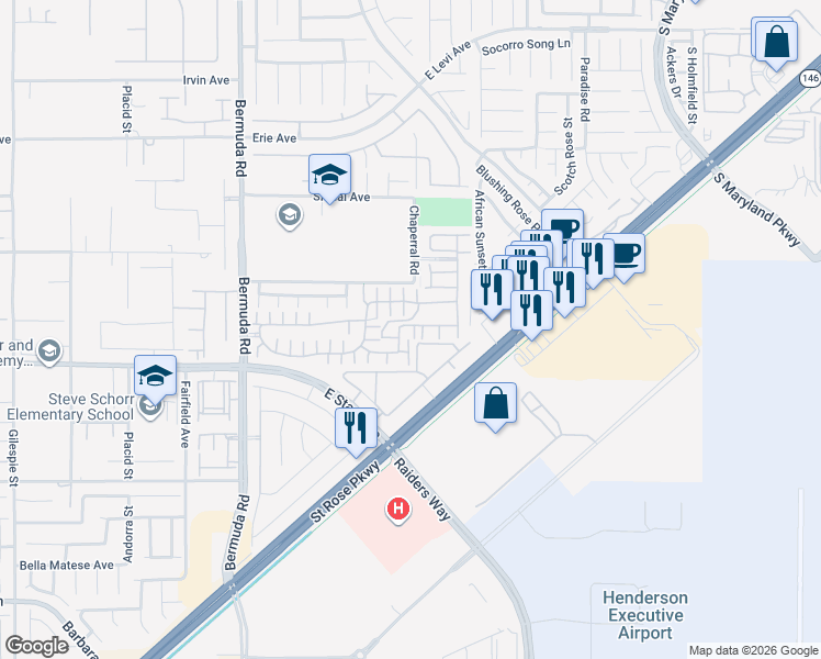 map of restaurants, bars, coffee shops, grocery stores, and more near 1153 Campassole Court in Henderson