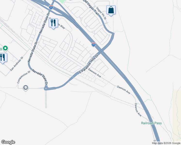 map of restaurants, bars, coffee shops, grocery stores, and more near 1181 Gypsum Hills Court in Henderson