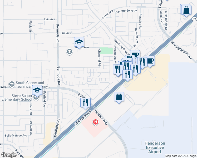 map of restaurants, bars, coffee shops, grocery stores, and more near 1152 Campassole Court in Henderson