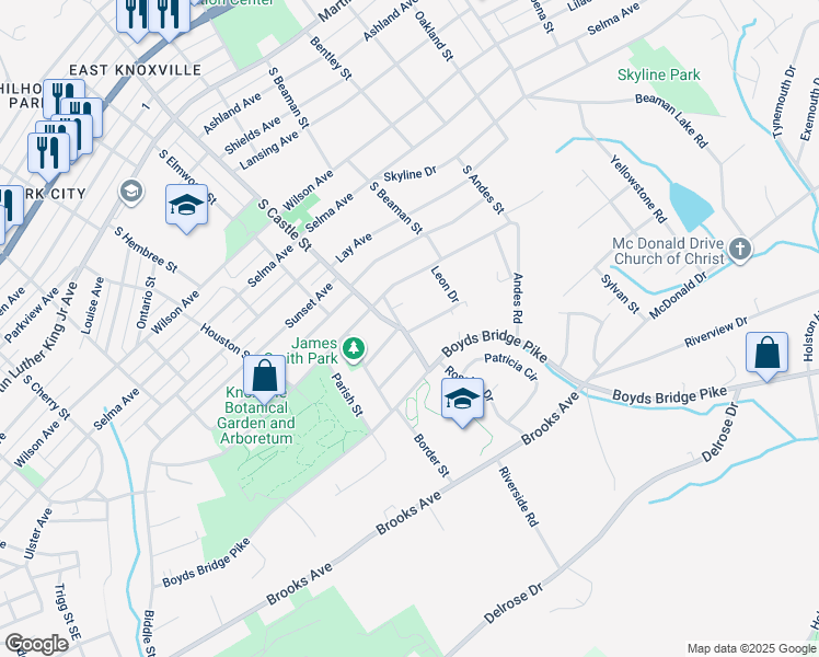 map of restaurants, bars, coffee shops, grocery stores, and more near 224 Pickering Street in Knoxville