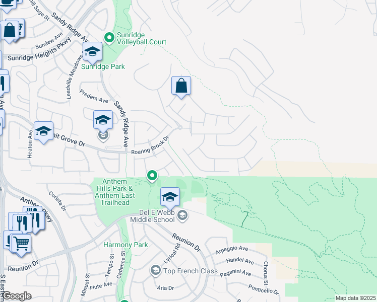 map of restaurants, bars, coffee shops, grocery stores, and more near 1115 Pinto Horse Avenue in Henderson