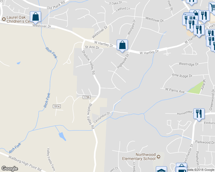 map of restaurants, bars, coffee shops, grocery stores, and more near 922 Avalon Acres Court in High Point