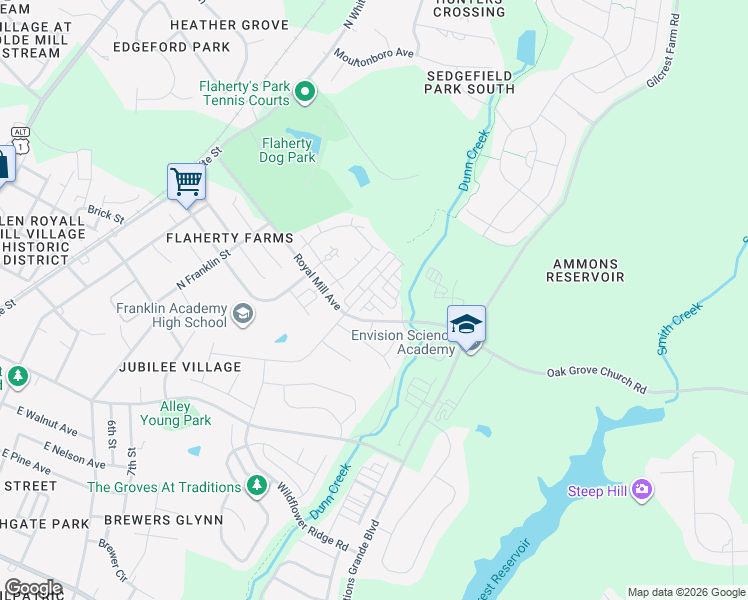 map of restaurants, bars, coffee shops, grocery stores, and more near 1117 Treetop Meadow Lane in Wake Forest