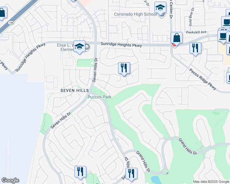 map of restaurants, bars, coffee shops, grocery stores, and more near 3004 Vía Venezia in Henderson