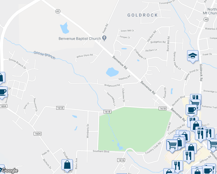 map of restaurants, bars, coffee shops, grocery stores, and more near 1915 Bridgewood Road in Rocky Mount