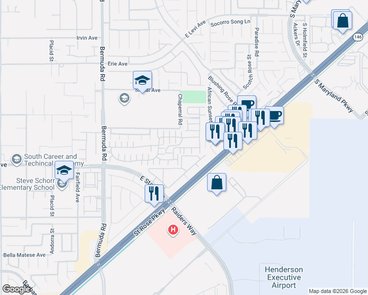 map of restaurants, bars, coffee shops, grocery stores, and more near Via Marliana in Las Vegas