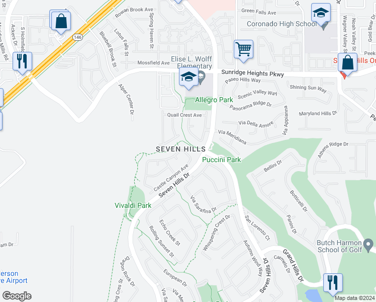 map of restaurants, bars, coffee shops, grocery stores, and more near 1240 Emerald Crest Street in Henderson