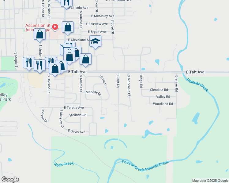 map of restaurants, bars, coffee shops, grocery stores, and more near 1300 Luker Lane in Sapulpa