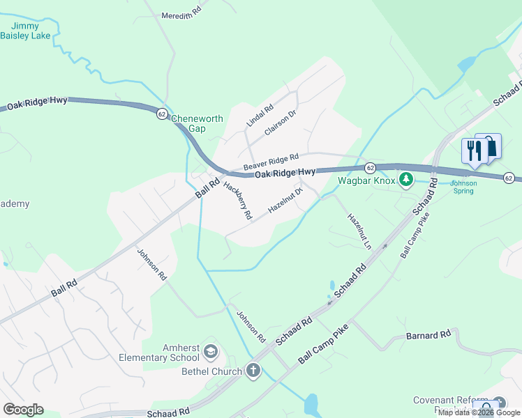 map of restaurants, bars, coffee shops, grocery stores, and more near 3404 Hackberry Road in Knoxville