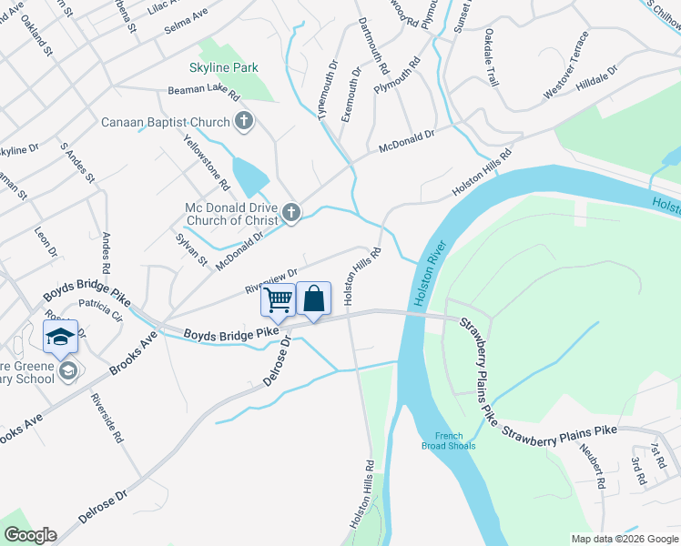 map of restaurants, bars, coffee shops, grocery stores, and more near 4003 Holston Hills Road in Knoxville