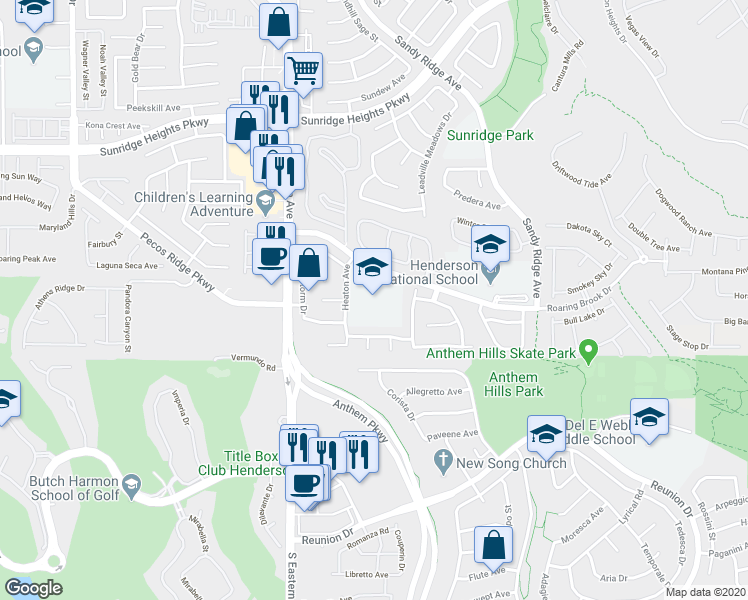 map of restaurants, bars, coffee shops, grocery stores, and more near 1110 Heaton Avenue in Henderson