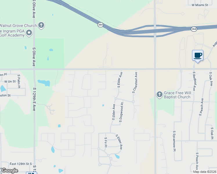 map of restaurants, bars, coffee shops, grocery stores, and more near 2617 West Union Court in Broken Arrow
