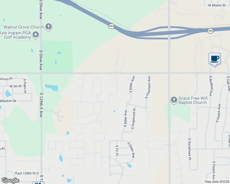 map of restaurants, bars, coffee shops, grocery stores, and more near 12214 South 139th East Avenue in Broken Arrow