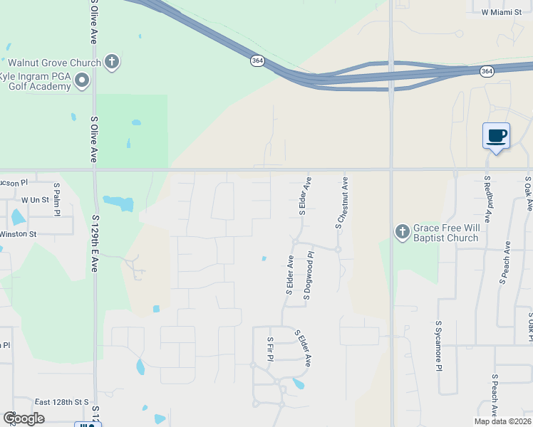 map of restaurants, bars, coffee shops, grocery stores, and more near 12214 South 139th East Avenue in Broken Arrow
