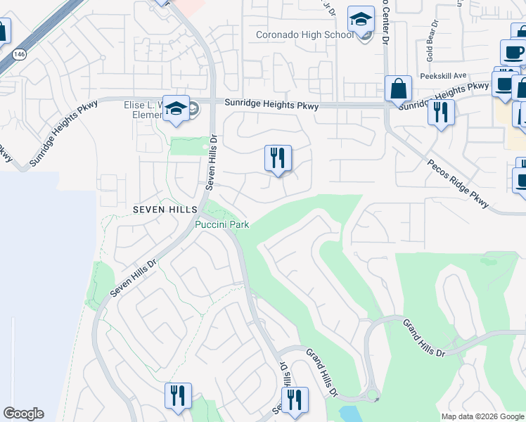 map of restaurants, bars, coffee shops, grocery stores, and more near 2997 Vía Meridiana in Henderson