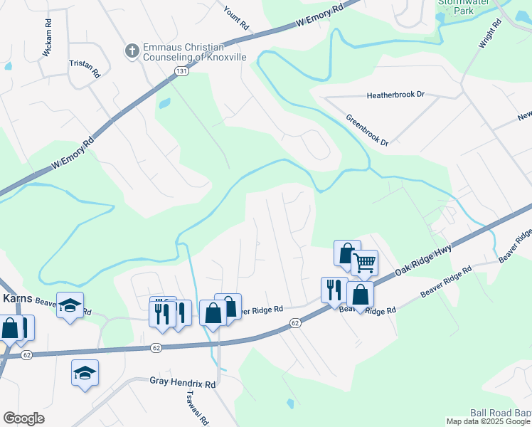 map of restaurants, bars, coffee shops, grocery stores, and more near 7031 Yellow Oak Lane in Knoxville