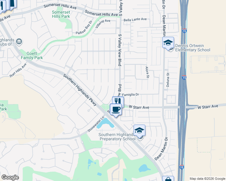 map of restaurants, bars, coffee shops, grocery stores, and more near 11193 Pentland Downs Street in Las Vegas
