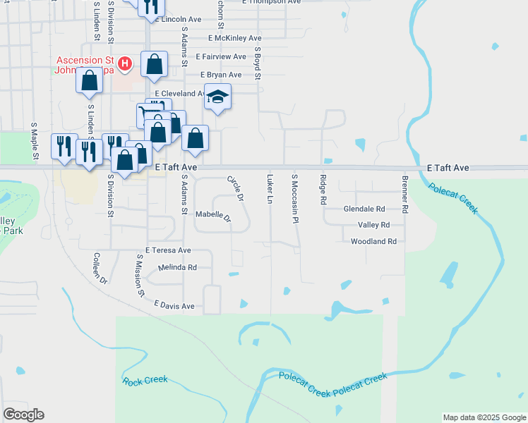 map of restaurants, bars, coffee shops, grocery stores, and more near 1300 Luker Lane in Sapulpa