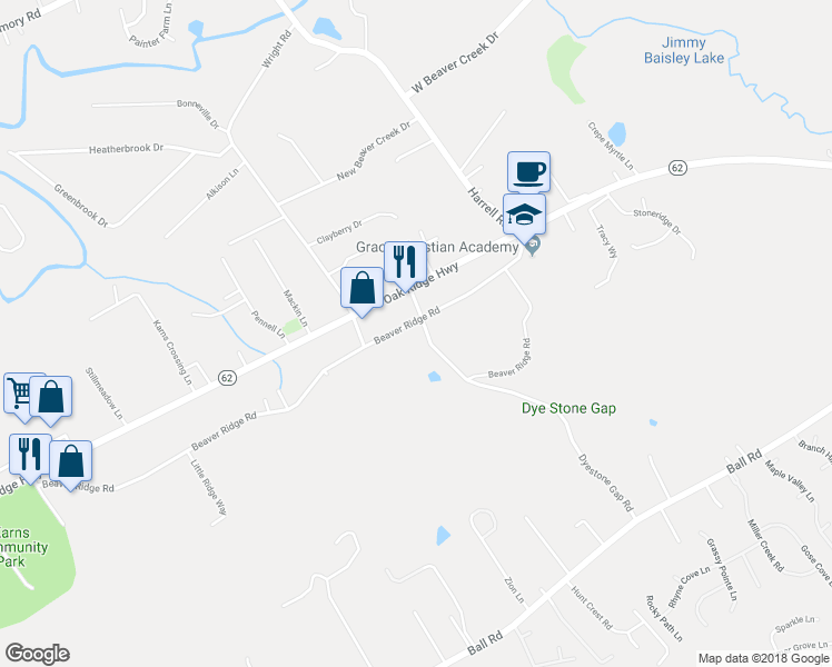 map of restaurants, bars, coffee shops, grocery stores, and more near 6104 Beaver Ridge Road in Knoxville