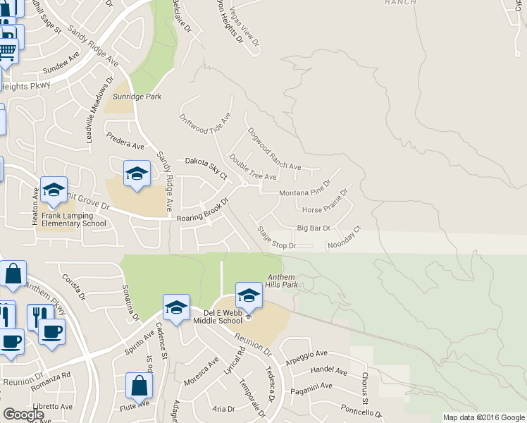 map of restaurants, bars, coffee shops, grocery stores, and more near 1119 Pinto Horse Avenue in Henderson