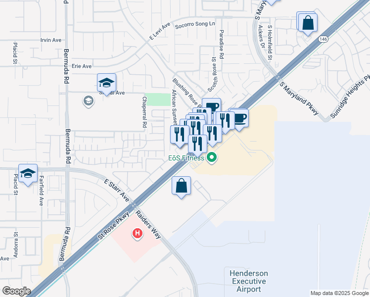 map of restaurants, bars, coffee shops, grocery stores, and more near 3572 Saint Rose Parkway in Henderson