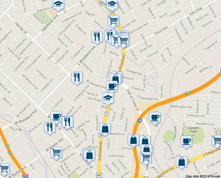 map of restaurants, bars, coffee shops, grocery stores, and more near 135 West Glenwood Avenue in Knoxville