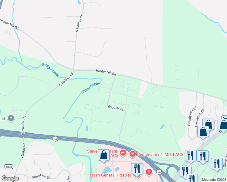 map of restaurants, bars, coffee shops, grocery stores, and more near 6900 Moss Creek Way in Rocky Mount
