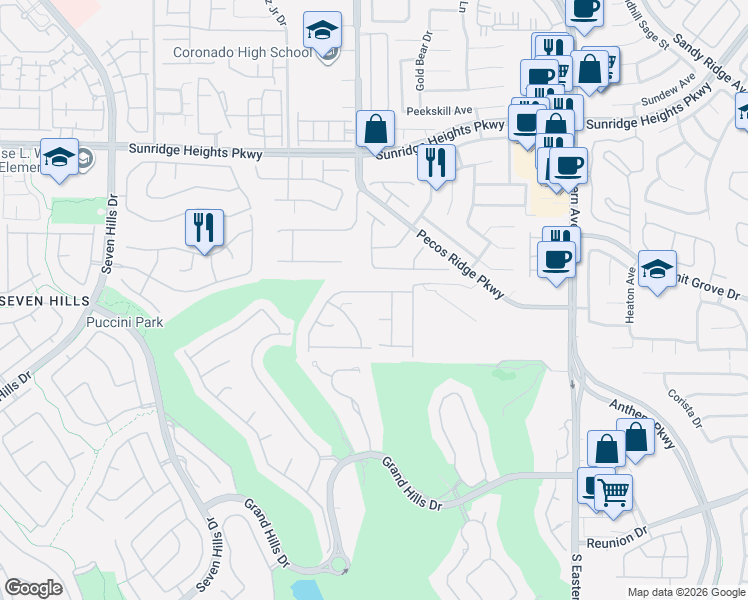 map of restaurants, bars, coffee shops, grocery stores, and more near 2795 Athens Ridge Drive in Henderson